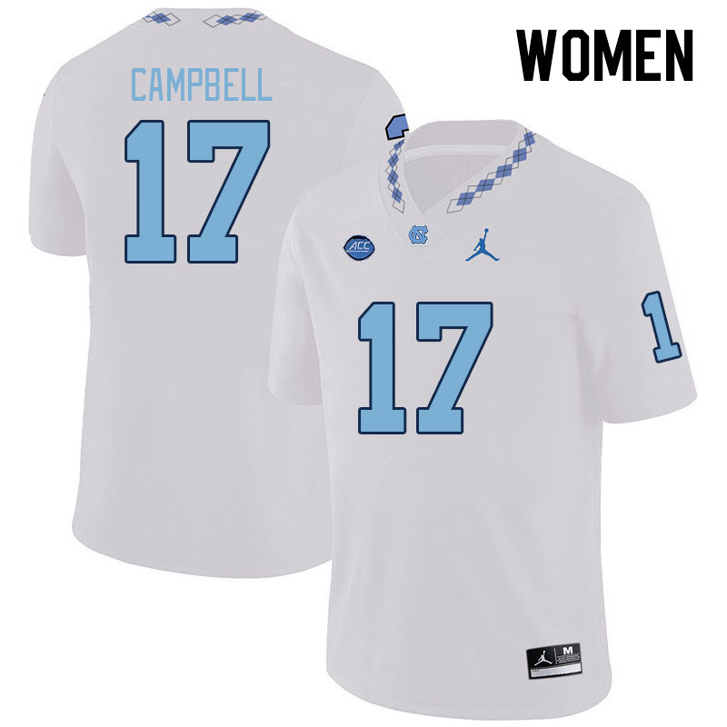 Women #17 Amare Campbell North Carolina Tar Heels College Football Jerseys Stitched-White